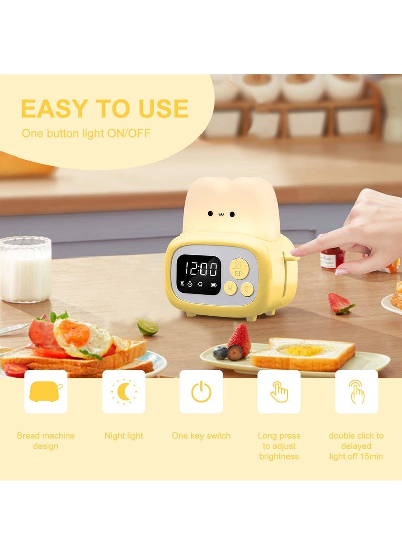 Kids Toaster Alarm Clock, Cute Timer with Clock and Night Light, Mini Toaster Shape lamp with LED Alarm Clock Timer for Kids and Adults, Dimmable Bedside Lamp Birthday Gifts Ideal for Children