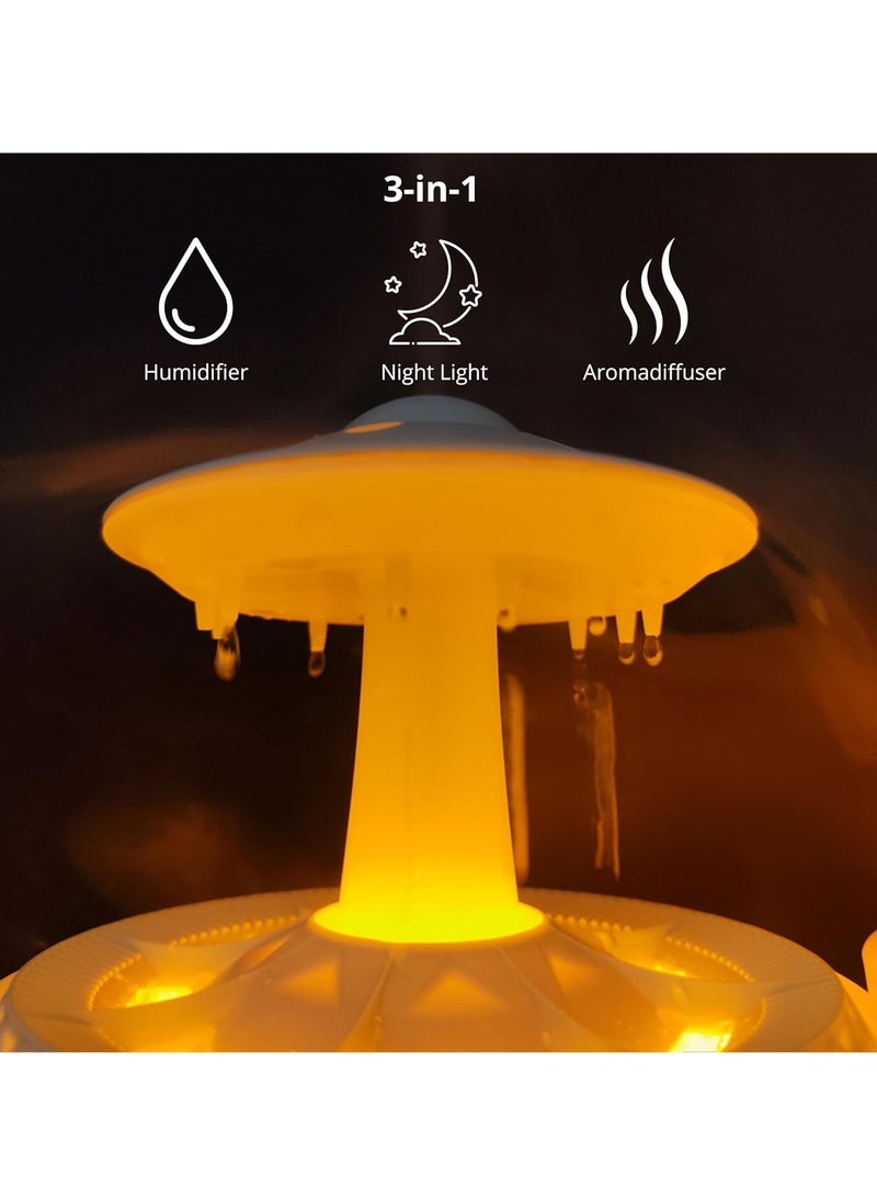 Aromatherapy Essential Oil Diffuser & Humidifier with 7 Color Night Lights - Relaxing Rain Sound & Waterdrop Effect (350ml, Wood Design)