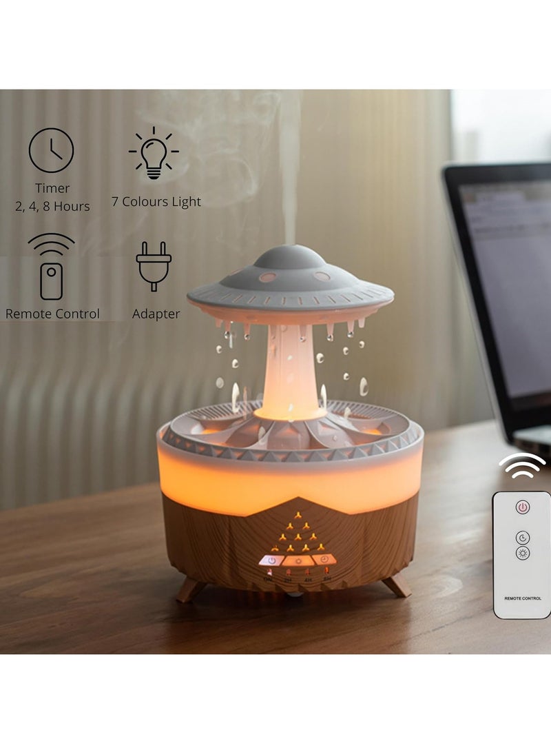 Aromatherapy Essential Oil Diffuser & Humidifier with 7 Color Night Lights - Relaxing Rain Sound & Waterdrop Effect (350ml, Wood Design)