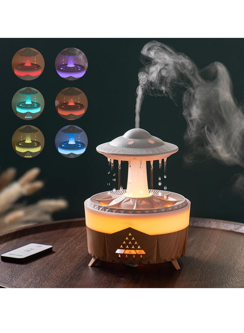 Aromatherapy Essential Oil Diffuser & Humidifier with 7 Color Night Lights - Relaxing Rain Sound & Waterdrop Effect (350ml, Wood Design)