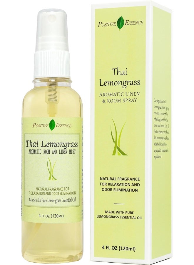 Positive Essence Thai Lemongrass Linen And Room Spray, Natural Air Freshener Made With Pure Lemongrass Essential Oil, Bathroom Air Freshener Or Calming Pillow Spray