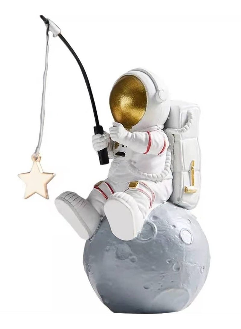 Astronaut Statues Golden Astronaut Figurine, Astronaut Fishing Star Figure Resin Spaceman Planet Desk Ornament, Sculpture Fine Collection Spaceman Figure Ornament for Home/Desktop/Car