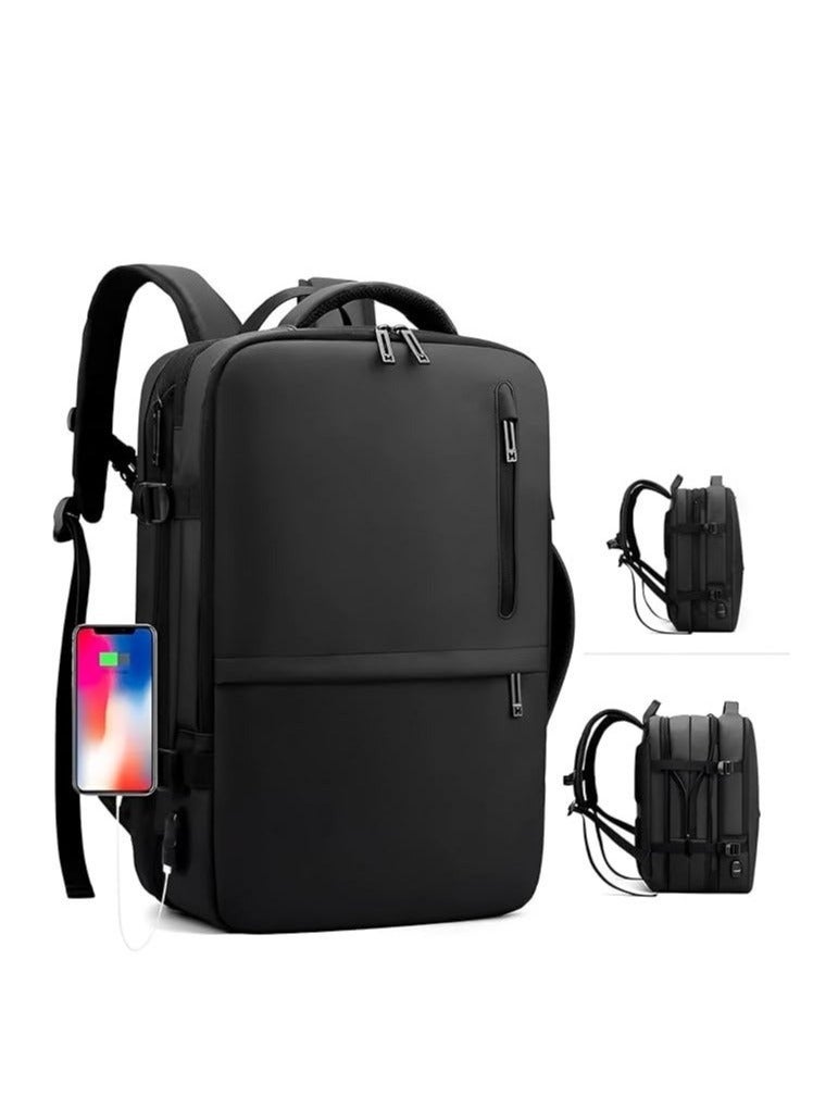 Skycare Large-Capacity Men's Laptop Backpack for Business Travel, with USB Charging Port - Expandable and Multi-Functional