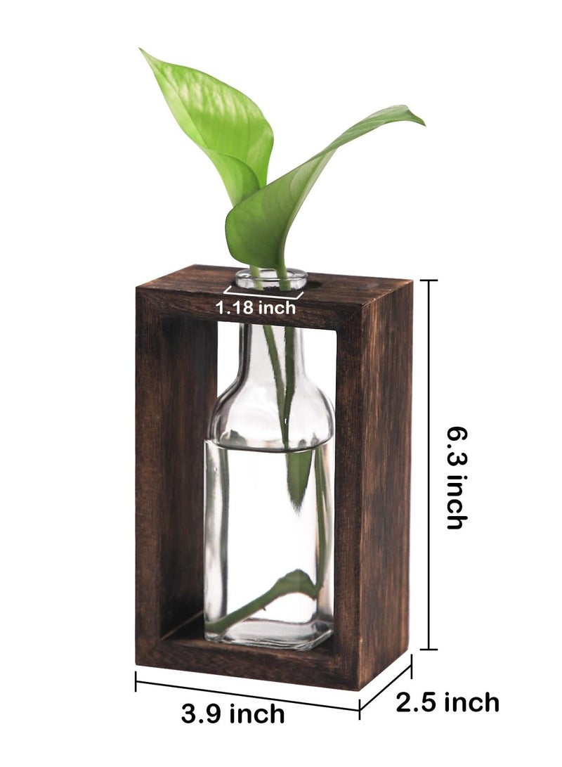 Plant Terrarium with Wooden Stand,Plant Wooden Station with Glass Vase for Hydroponic Plant,Desktop Wooden Holder for Indoor Plants Home Garden Office Decoration Plants, Plant Holder Lover Gifts