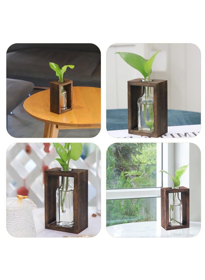 Plant Terrarium with Wooden Stand,Plant Wooden Station with Glass Vase for Hydroponic Plant,Desktop Wooden Holder for Indoor Plants Home Garden Office Decoration Plants, Plant Holder Lover Gifts