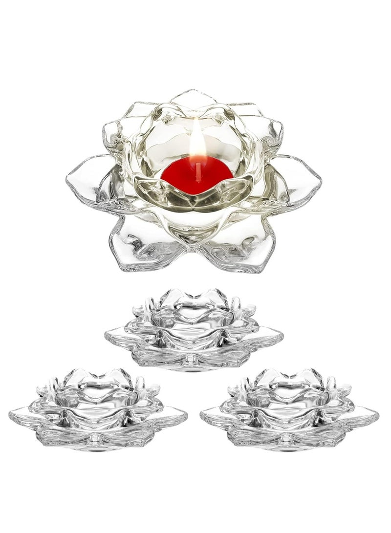 Lotus Candle Holders, Crystal Tealight Candle Holders, Decorative Candlestick Stands, Glass Candlestick Decor  for Home Dinner, Wedding Party 4Pcs
