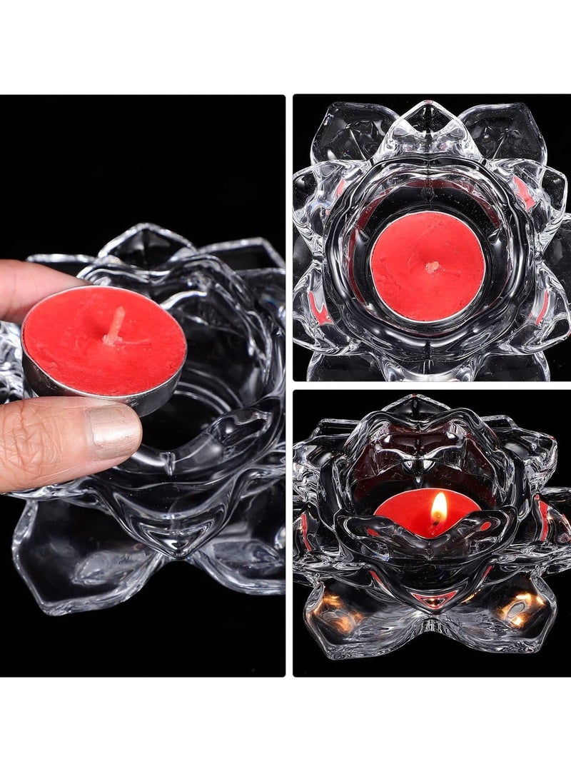 Lotus Candle Holders, Crystal Tealight Candle Holders, Decorative Candlestick Stands, Glass Candlestick Decor  for Home Dinner, Wedding Party 4Pcs