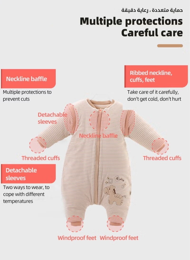 Baby Sleep Sack, Soft Baby Sleeping Bag, Swaddling Blanket, Swaddle Wrap, Pure Cotton Wearable Blankets with Removable Sleeves and Legs, Easy Zip Access Nappy Change, for Newborn Babies 6-18 Months