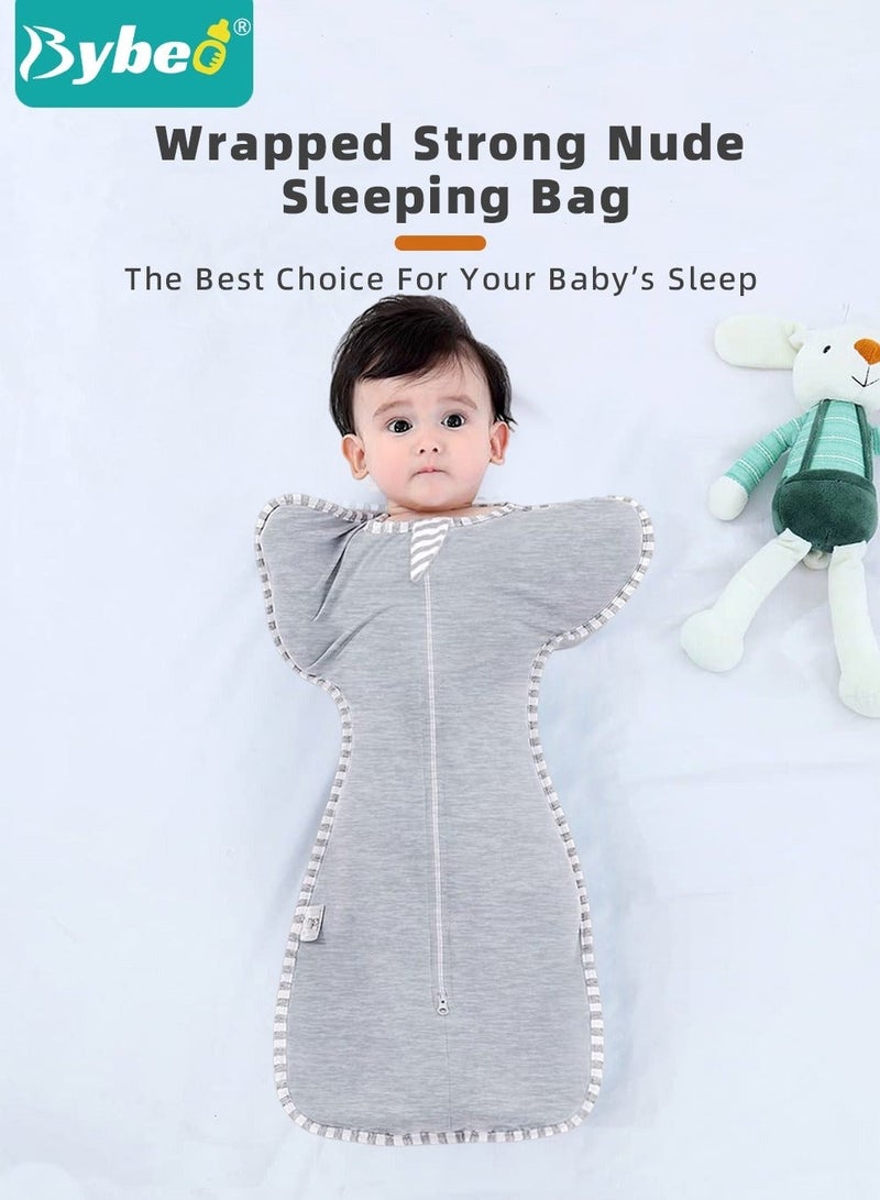 4 PCS Baby Swaddle Blanket Sack, Baby Sleeping Bag with Arms Free Design, Transition to Arm Freedom Wearable for Newborn Girl and Boy, 100% Breathable Cotton 3-6Months