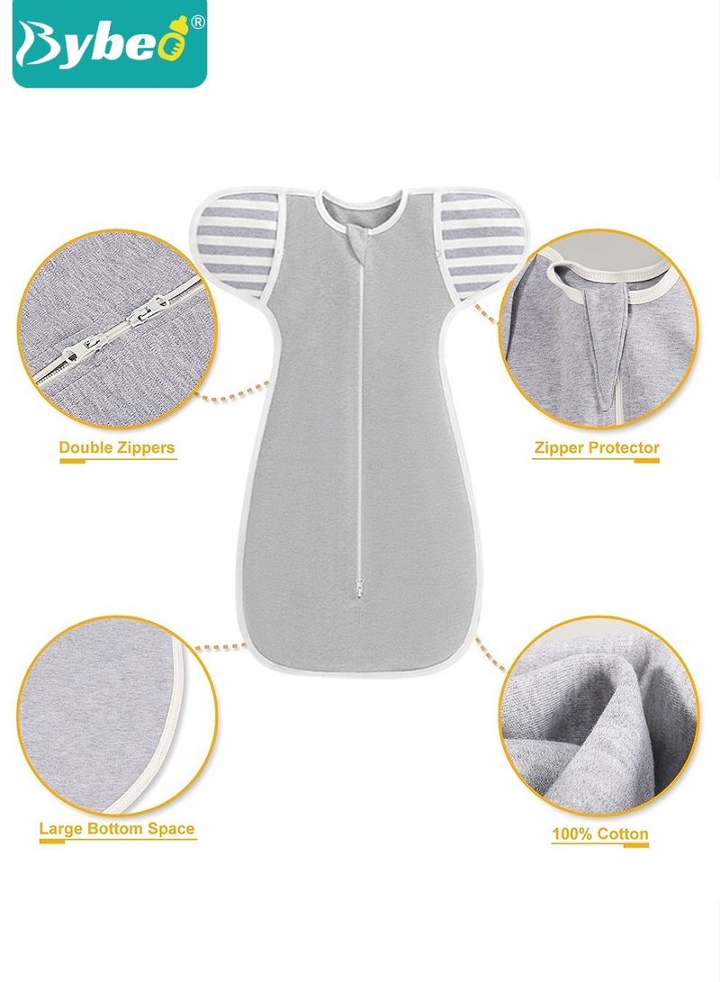 4 PCS Baby Swaddle Blanket Sack, Baby Sleeping Bag with Arms Free Design, Transition to Arm Freedom Wearable for Newborn Girl and Boy, 100% Breathable Cotton 3-6Months