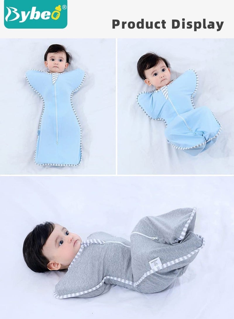 4 PCS Baby Swaddle Blanket Sack, Baby Sleeping Bag with Arms Free Design, Transition to Arm Freedom Wearable for Newborn Girl and Boy, 100% Breathable Cotton 3-6Months