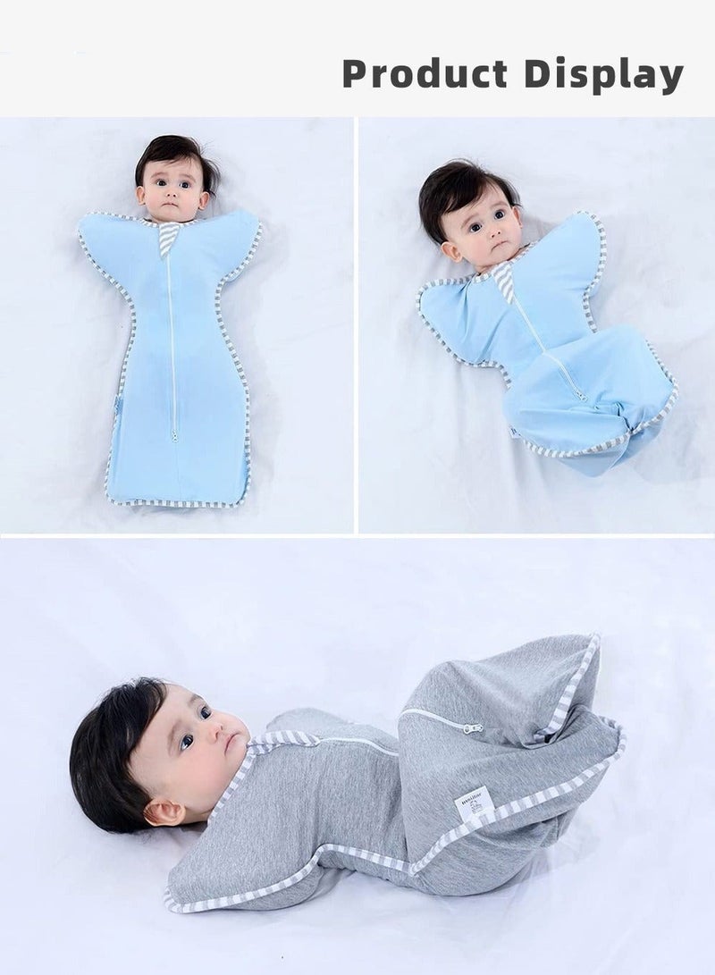 4 PCS Baby Swaddle Blanket Sack, Baby Sleeping Bag with Arms Free Design, Transition to Arm Freedom Wearable for Newborn Girl and Boy, 100% Breathable Cotton 3-6Months