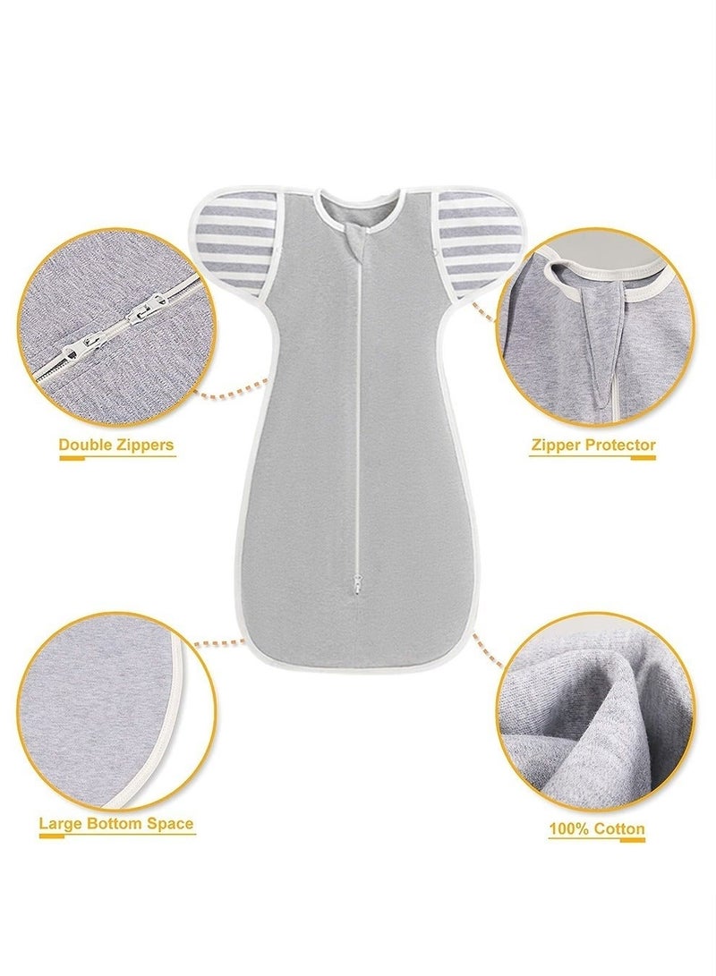 4 PCS Baby Swaddle Blanket Sack, Baby Sleeping Bag with Arms Free Design, Transition to Arm Freedom Wearable for Newborn Girl and Boy, 100% Breathable Cotton 3-6Months