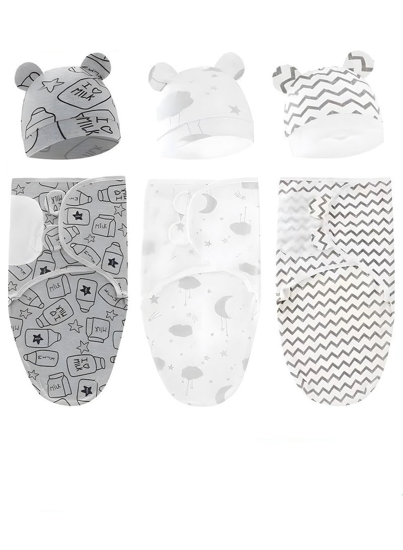 6 PCS Baby Swaddle Blanket Wrap Cap Set Newborn Infant Sleep Sack With Caps 100% Breathable Cotton 0-6 Month