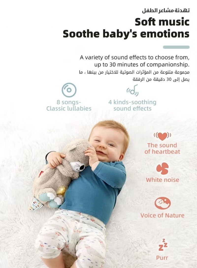 Baby Sound Machine, Infant Soothe Otter For Babies Sleeping, Portable Newborn Plush Toy with Sensory Details Music Lights & Rhythmic Breathing Motion