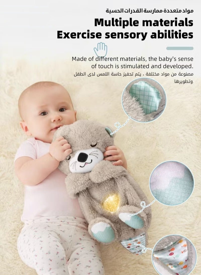 Baby Sound Machine, Infant Soothe Otter For Babies Sleeping, Portable Newborn Plush Toy with Sensory Details Music Lights & Rhythmic Breathing Motion