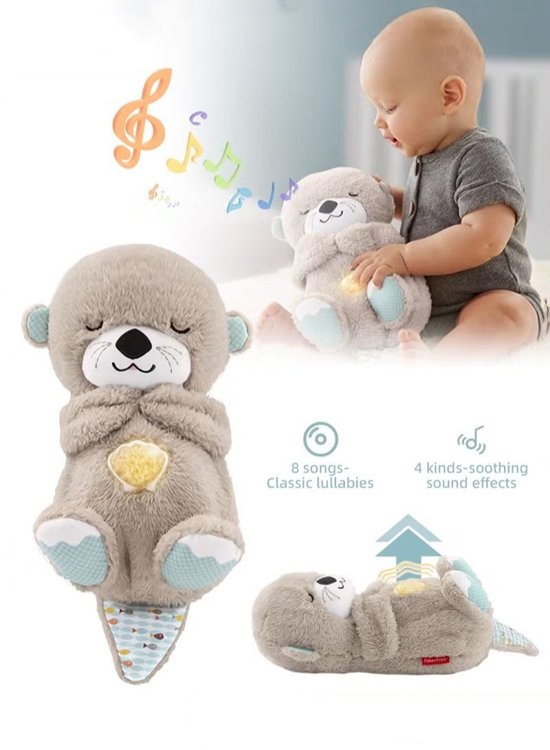 Baby Sound Machine, Infant Soothe Otter For Babies Sleeping, Portable Newborn Plush Toy with Sensory Details Music Lights & Rhythmic Breathing Motion