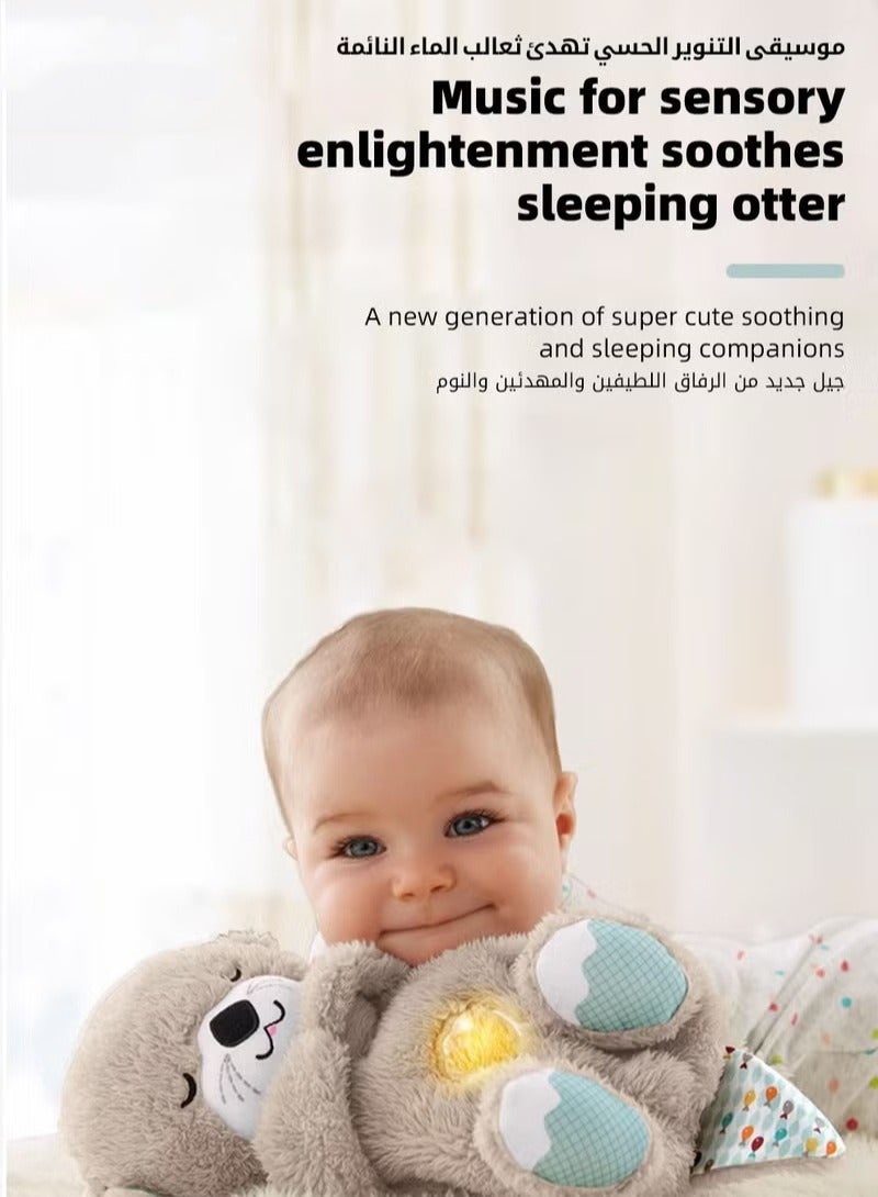 Baby Sound Machine, Infant Soothe Otter For Babies Sleeping, Portable Newborn Plush Toy with Sensory Details Music Lights & Rhythmic Breathing Motion