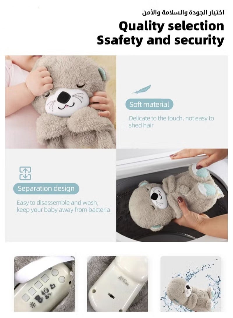 Baby Sound Machine, Infant Soothe Otter For Babies Sleeping, Portable Newborn Plush Toy with Sensory Details Music Lights & Rhythmic Breathing Motion