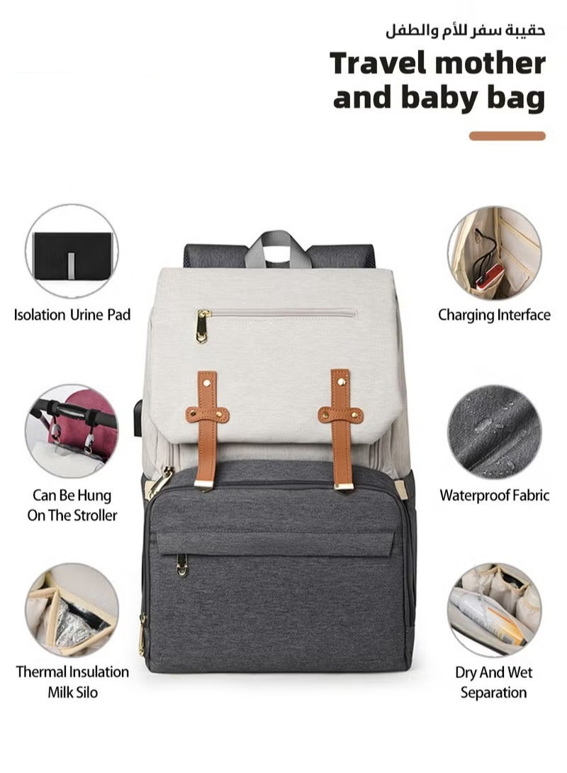 Large Baby Diaper Bag, Multifunctional Diapers Changing Backpacks, Waterproof  Nappy/Nursing Bags, Fashion Mommy Backpack with Portable Change Mat and USB Charge Port, for Newborn Mother/Father