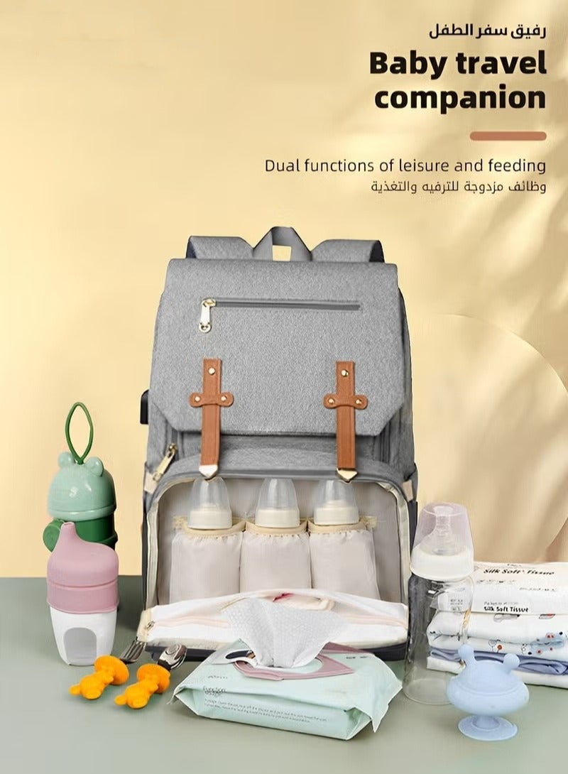 Large Baby Diaper Bag, Multifunctional Diapers Changing Backpacks, Waterproof  Nappy/Nursing Bags, Fashion Mommy Backpack with Portable Change Mat and USB Charge Port, for Newborn Mother/Father