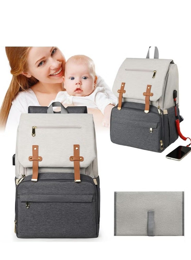 Large Baby Diaper Bag, Multifunctional Diapers Changing Backpacks, Waterproof  Nappy/Nursing Bags, Fashion Mommy Backpack with Portable Change Mat and USB Charge Port, for Newborn Mother/Father