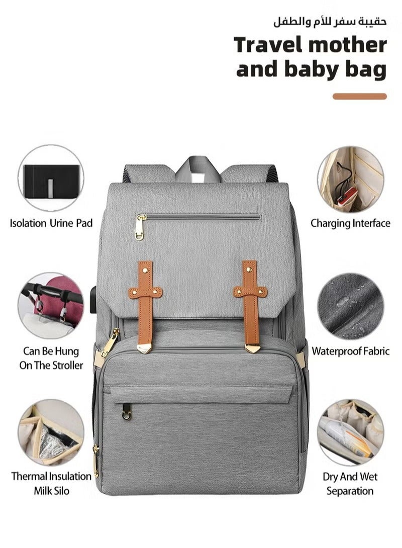 Large Baby Diaper Bag, Multifunctional Diapers Changing Backpacks, Waterproof  Nappy/Nursing Bags, Fashion Mommy Backpack with Portable Change Mat and USB Charge Port, for Newborn Mother/Father