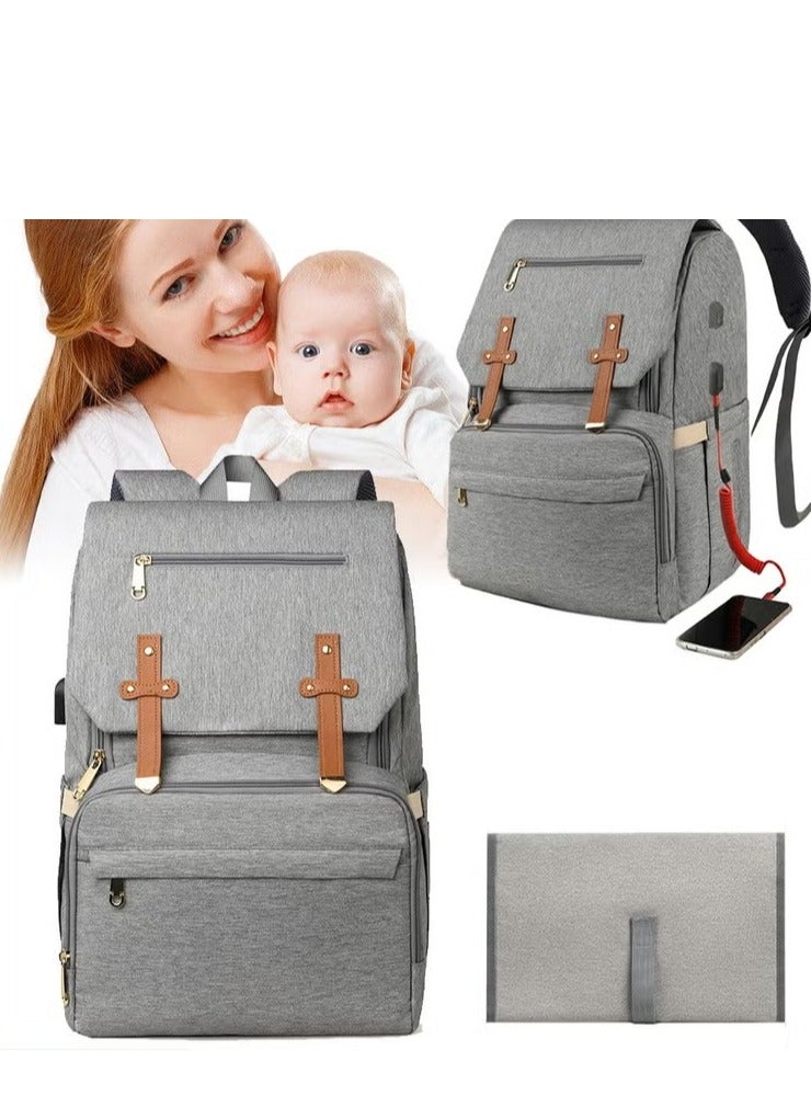 Large Baby Diaper Bag, Multifunctional Diapers Changing Backpacks, Waterproof  Nappy/Nursing Bags, Fashion Mommy Backpack with Portable Change Mat and USB Charge Port, for Newborn Mother/Father