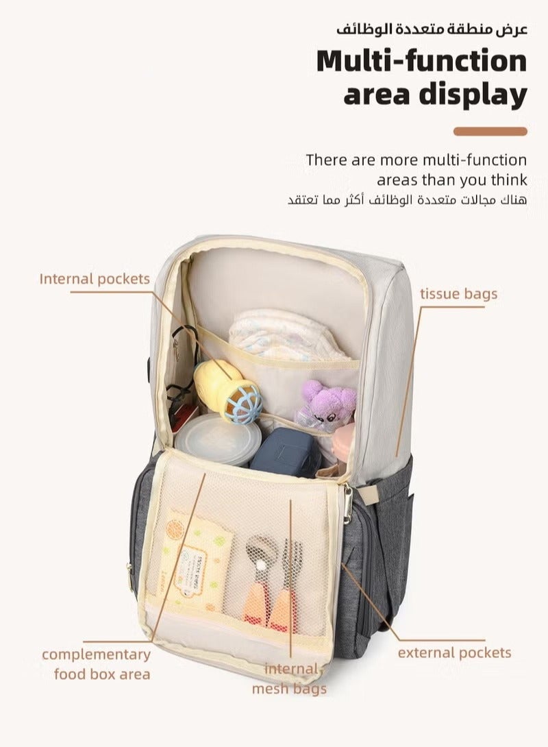 Large Baby Diaper Bag, Multifunctional Diapers Changing Backpacks, Waterproof  Nappy/Nursing Bags, Fashion Mommy Backpack with Portable Change Mat and USB Charge Port, for Newborn Mother/Father