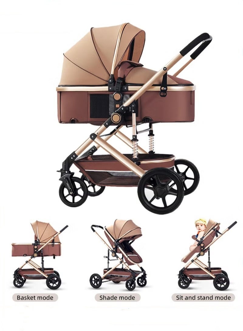 3-In-1 Lightweight Stroller, Multifunctional Travel Cabin, One-Hand Folding Baby Strollers for Newborn, Infant, Babies, Kids with Dinner Plate, Cooling Mat, Mosquito Net and Other Accessories
