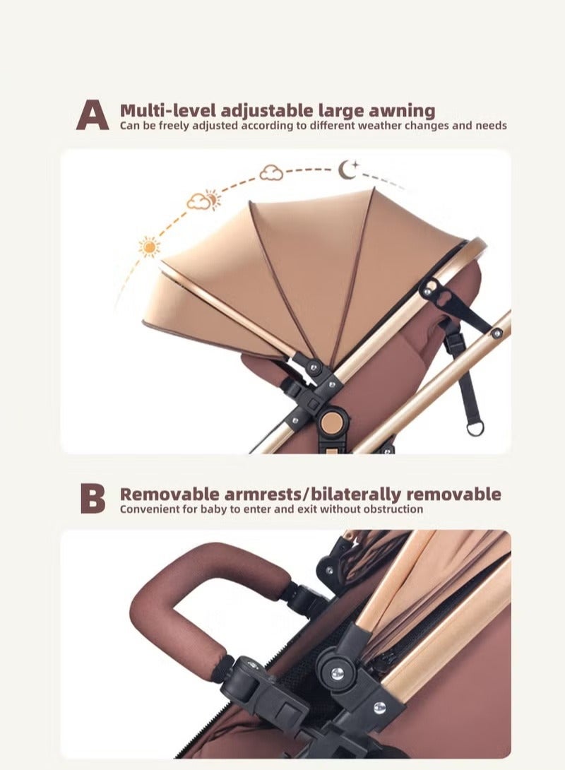 3-In-1 Lightweight Stroller, Multifunctional Travel Cabin, One-Hand Folding Baby Strollers for Newborn, Infant, Babies, Kids with Dinner Plate, Cooling Mat, Mosquito Net and Other Accessories