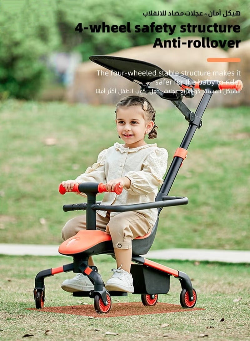 2 In 1 Baby Stroller & Ride on Car With a Push Handle for Kids, Toddler Balance Bike, Kids Walking Bicycle With 4 Silence Wheels, Light And Music