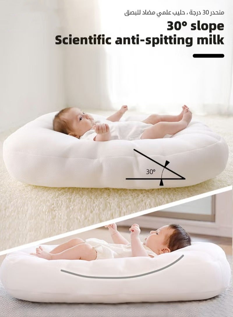 Baby Nest Bed, Newborn Nursery Pillow, Infant Breastfeeding Pillows, Toddler Bedding for Sleeping, Anti vomit Milk Headrest15 Degree Incline, for Better Night's Sleep