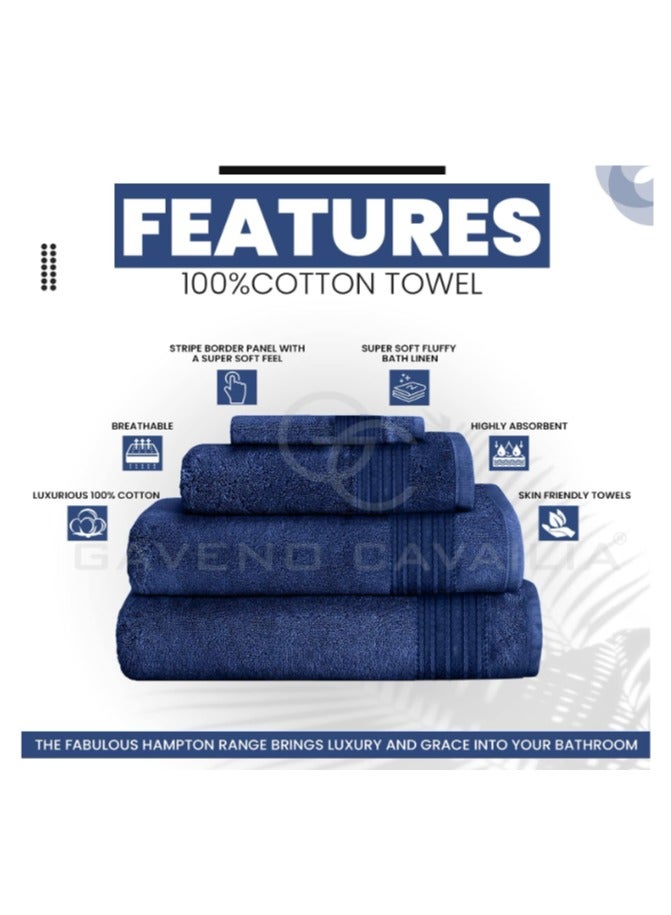 100% Natural Cotton Thick Absorbent 450 GSM Hand Towel [ Pack of 4-Blue (50x80 cm)