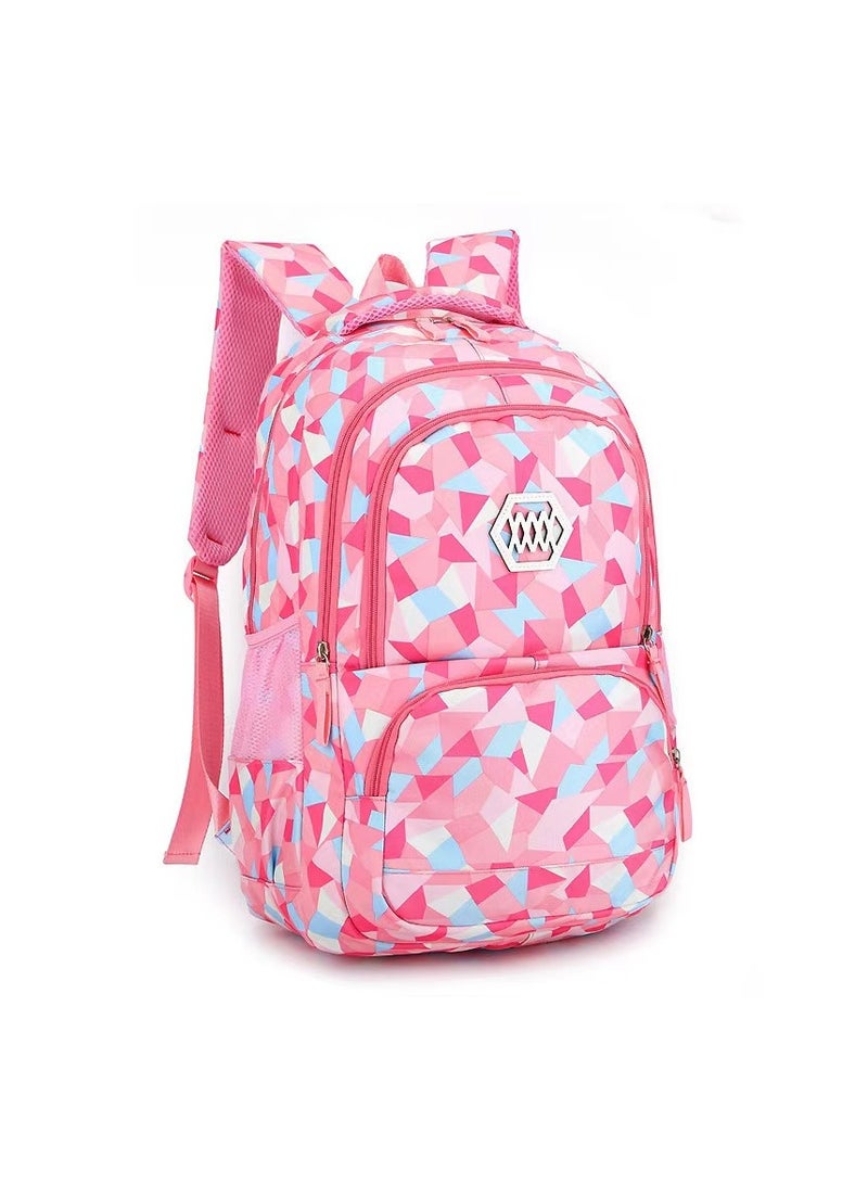 Geometric print elementary school student shoulder bag girl backpack, pink - a, travel