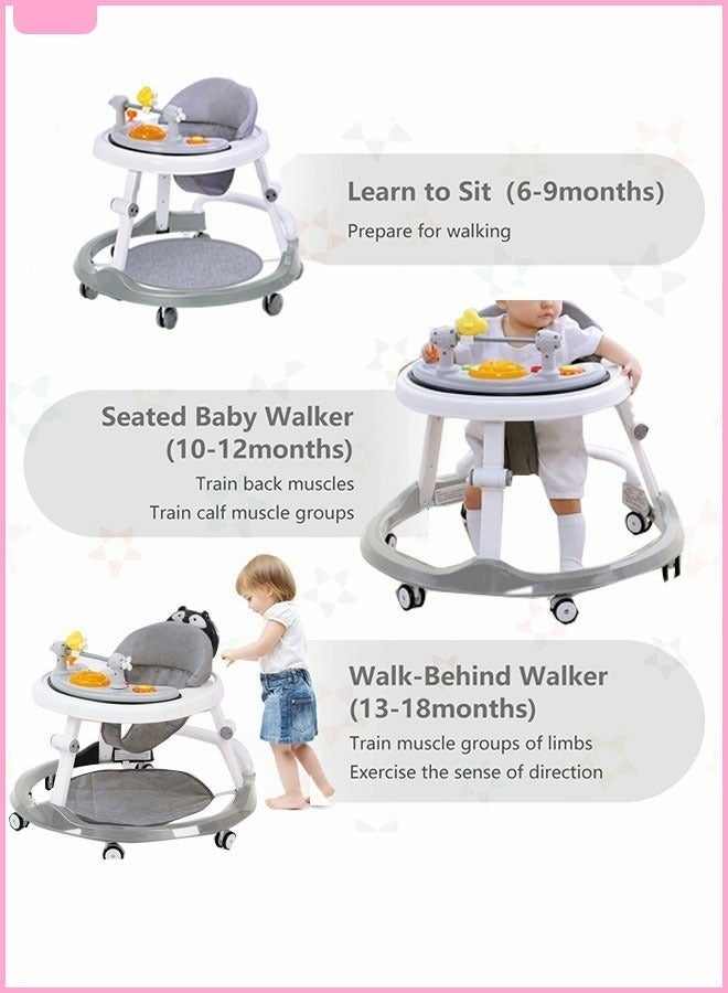 Foldable Multi-FunctionBaby Walker Foldable Baby Walker for Boys and Girls, 3 in 1 Toddler Walker Learning-Seated or Walk-Behind Adjustable Speed Rear Wheels Safety Bumper Detachable Seat Cover