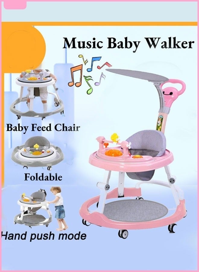 Foldable Multi-FunctionBaby Walker Foldable Baby Walker for Boys and Girls, 3 in 1 Toddler Walker Learning-Seated or Walk-Behind Adjustable Speed Rear Wheels Safety Bumper Detachable Seat Cover