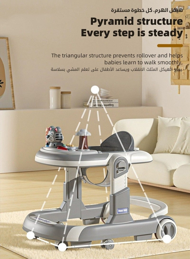 3 In 1 Baby Walker for Kids, Multifunctional Round Kids Walker with Parent Push Handle, Baby Push Walker with Adjustable Height and Removable Dinner Plate for Infants Boys Girls 6 to 18 Months