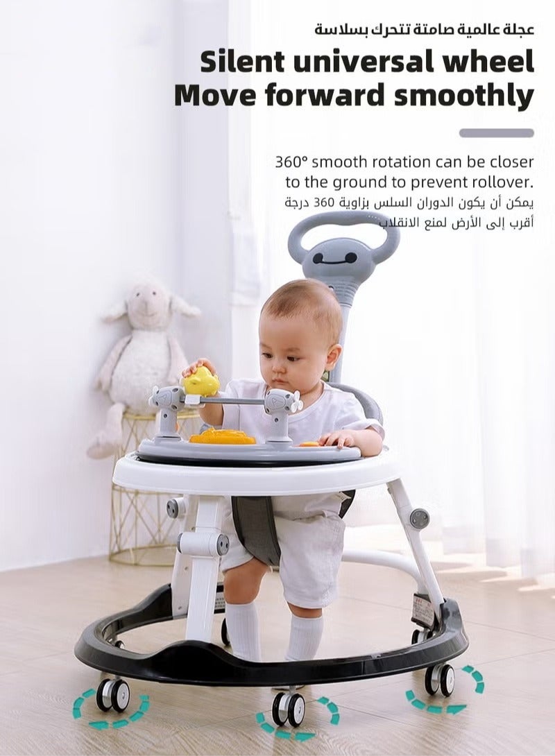 3 in 1 Baby Walker With Parent Push Handle, Children Walkers with Wheels, Adjustable Height Multifunction and Big Comfortable Seat Cushion, Detachable Trampoline Mat for Infants Boys Girls