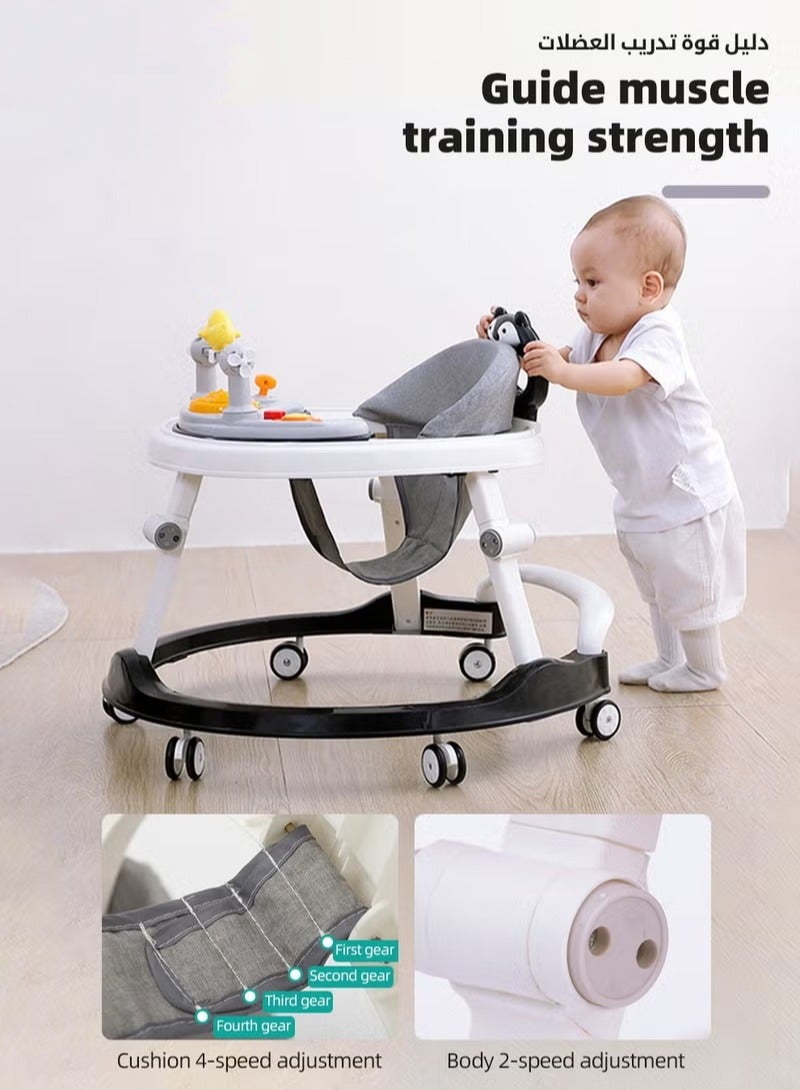 3 in 1 Baby Walker With Parent Push Handle, Children Walkers with Wheels, Adjustable Height Multifunction and Big Comfortable Seat Cushion, Detachable Trampoline Mat for Infants Boys Girls