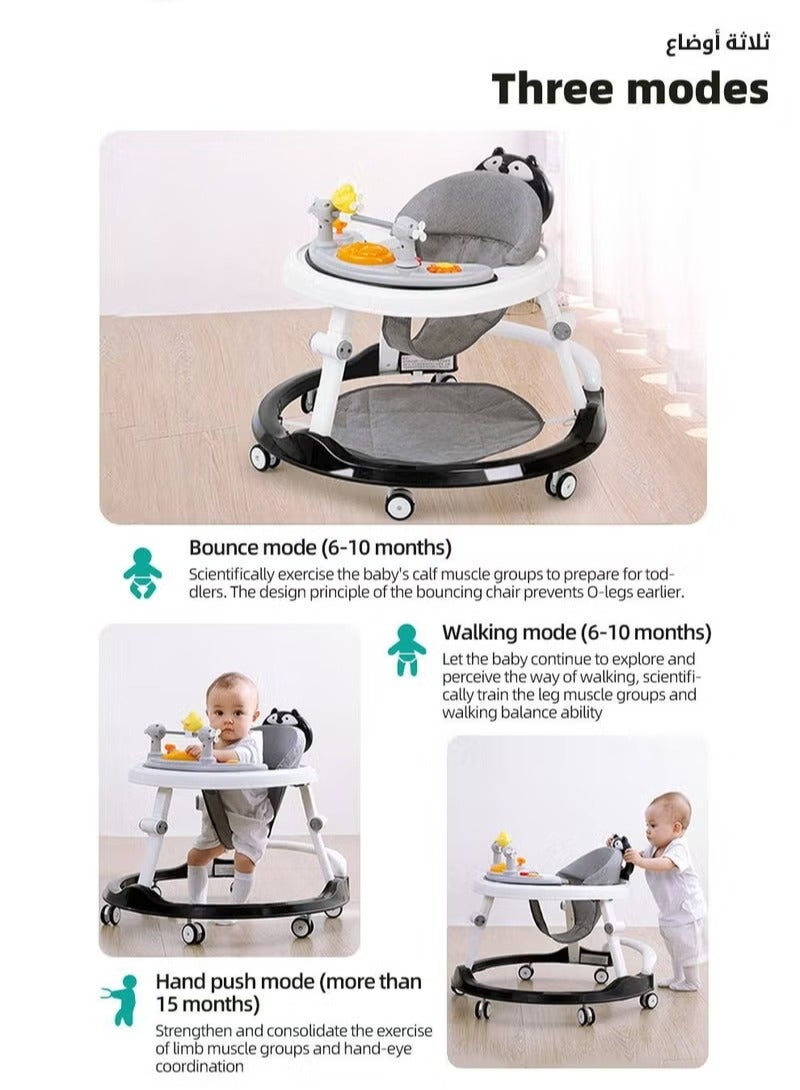 3 in 1 Baby Walker With Parent Push Handle, Children Walkers with Wheels, Adjustable Height Multifunction and Big Comfortable Seat Cushion, Detachable Trampoline Mat for Infants Boys Girls