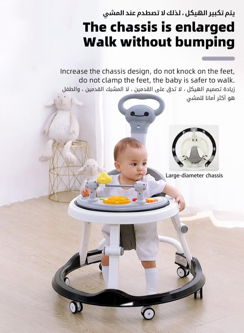 3 in 1 Baby Walker With Parent Push Handle, Children Walkers with Wheels, Adjustable Height Multifunction and Big Comfortable Seat Cushion, Detachable Trampoline Mat for Infants Boys Girls