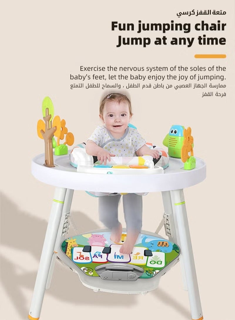 Baby Jumper, Adjustable Babies Bouncer, Multifunctional Activity Table, Walkers and Jumperoo, Kid Interactive Play Center, with Music Lights and Sounds, for 4 months to 6-year Infants and Toddlers