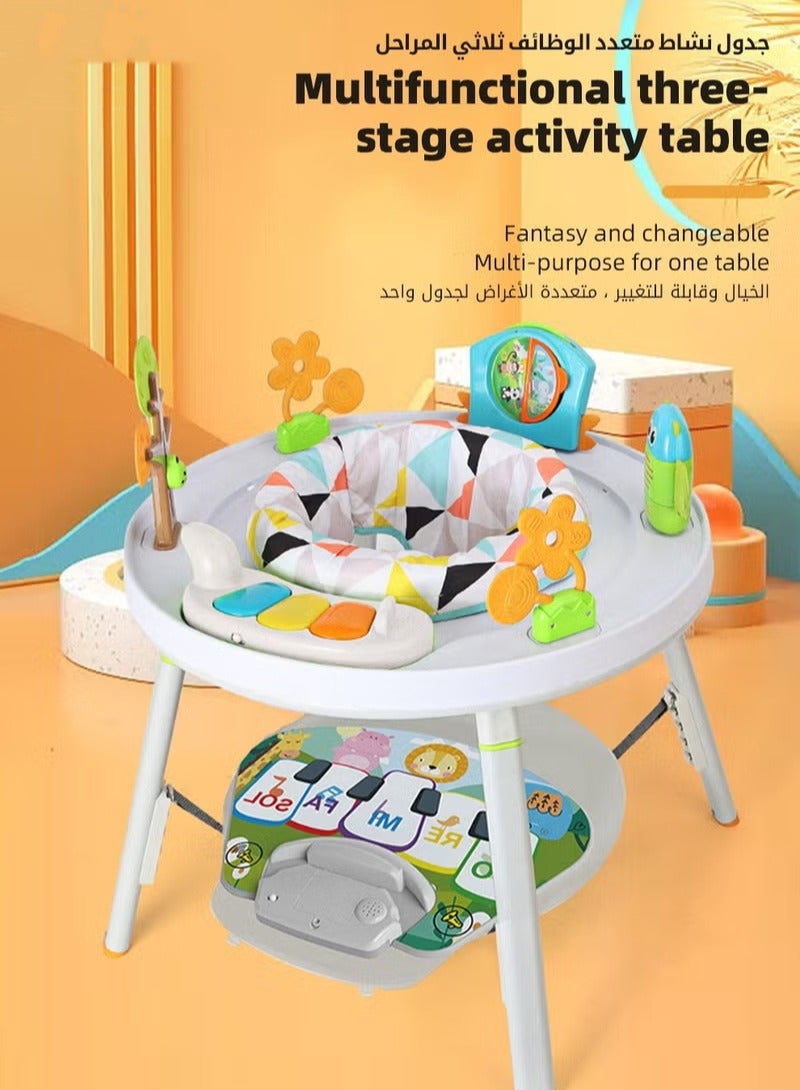 Baby Jumper, Adjustable Babies Bouncer, Multifunctional Activity Table, Walkers and Jumperoo, Kid Interactive Play Center, with Music Lights and Sounds, for 4 months to 6-year Infants and Toddlers