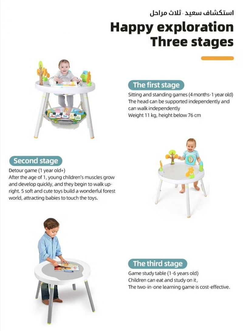 Baby Jumper, Adjustable Babies Bouncer, Multifunctional Activity Table, Walkers and Jumperoo, Kid Interactive Play Center, with Music Lights and Sounds, for 4 months to 6-year Infants and Toddlers