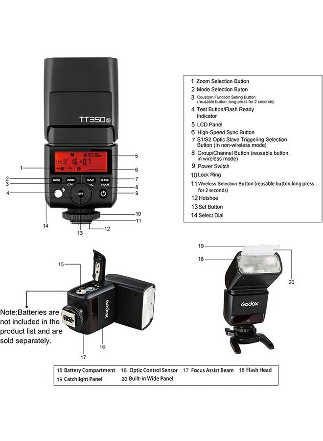 Godox TT350S Flash Speedlite for Sony Camera, 2.4G Wireless GN36 1/8000s HSS TTL Camera Flash Compatible for Sony Camera A7 A7R A7S A7-II A7-III A7R-II A7R-III A7S-II A6300 A6000 etc