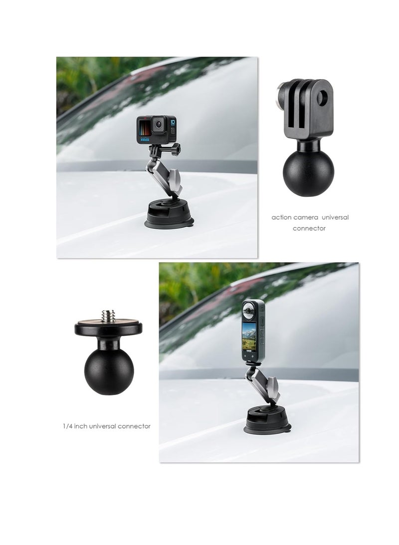 Suction Cup Mount for Go Pro, Action Camera with 360° Dual Head Ball, Car Suction Cup Holder Suction Cup Mount for Insta-360 X3 X2 Go3 Hero 12 11 10 9 8 Accessories, 1 Pcs