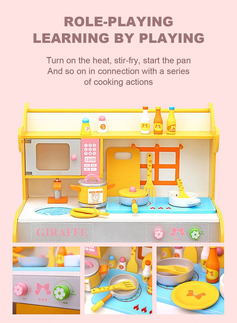 Children's Simulation Play House Kitchen Cooking Boys and Girls Toy Set Wooden Kitchen Baby Simulation Wooden Kitchenware