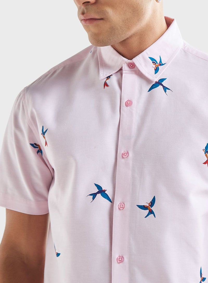 Bird Print Relaxed Fit Shirt