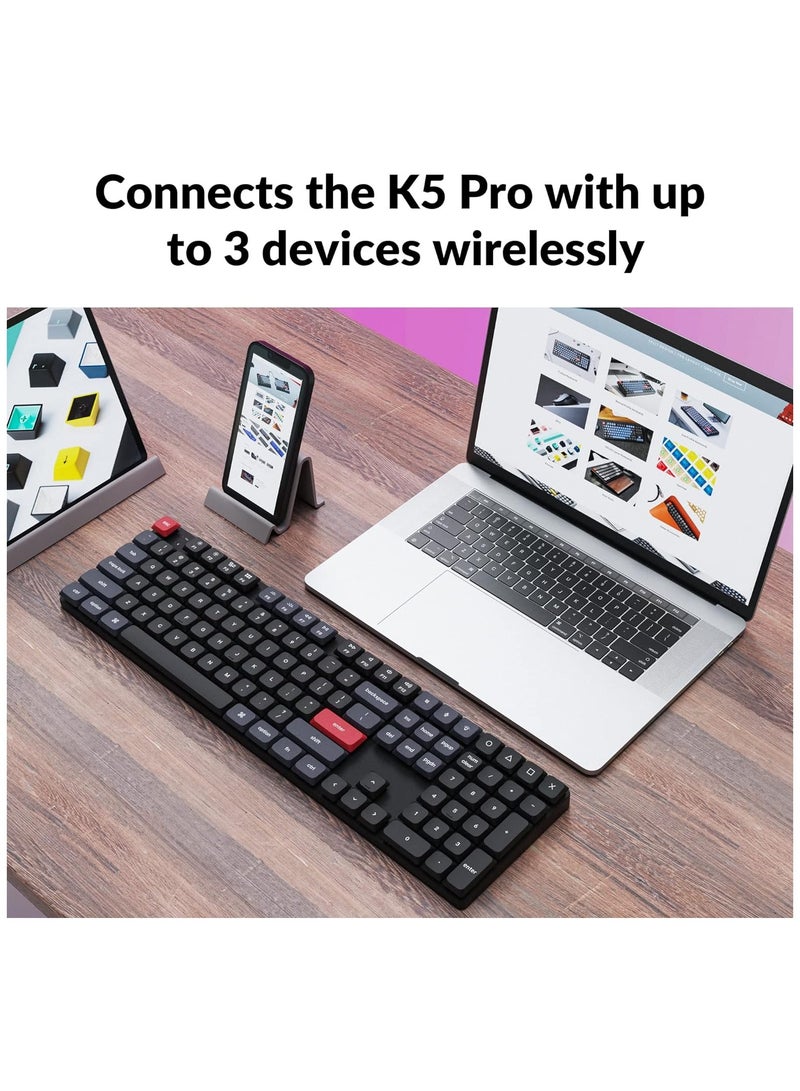 K5 Pro QMK/VIA Ultra-Slim Wireless Bluetooth/Wired USB Custom Mechanical Keyboard, 108-Key Programmable Macro RGB Backlight PBT Keycaps Low-Profile Gateron Red Switch for Mac Windows Linux